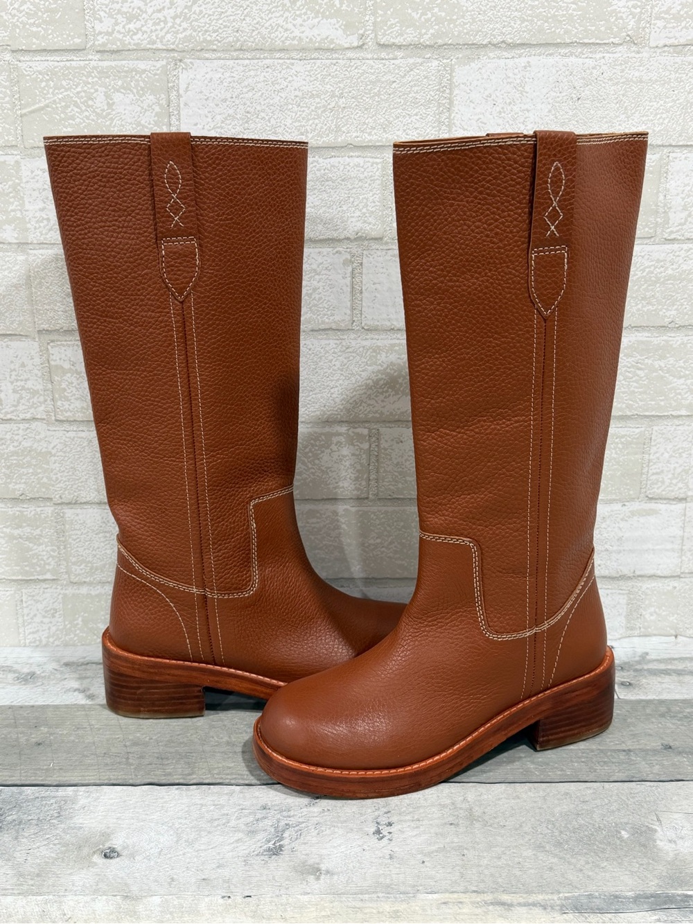 FREE PEOPLE Blaze Pull-On Boots In Vintage Tan Leather - Sz - 6.5.US
